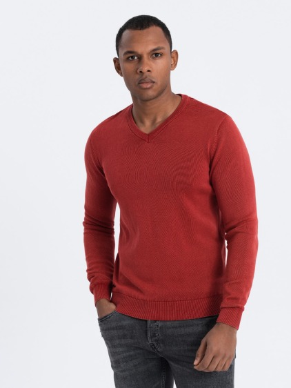 Férfi mosott V-nyakú pulóver OM-SWOS-0108 piros