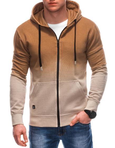 Férfi cipzáras kapucnis pulóver V6 OM-SSWS-0127 világosbarna