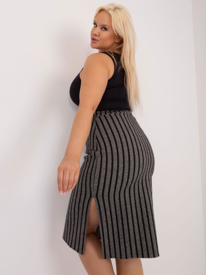 Női kötött szoknya hasítékkal plus size VUTA szürke és fekete