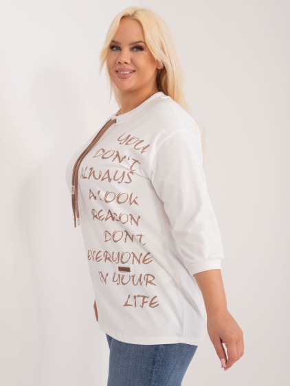 Dámská halenka z bavlny plus size DOUBLE hnědá ecru