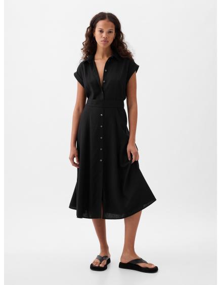 Vászon ing midi ruha