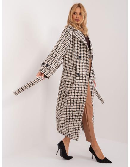 Dámsky dvojradový károvaný kabát GRACE ecru-brown
