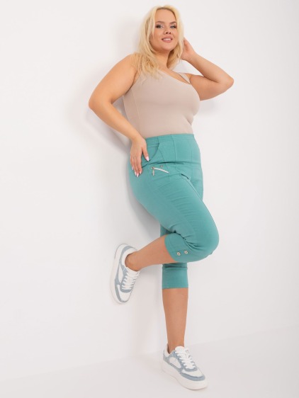 Dámske 3/4 nohavice plus size s pružným pásom mätová