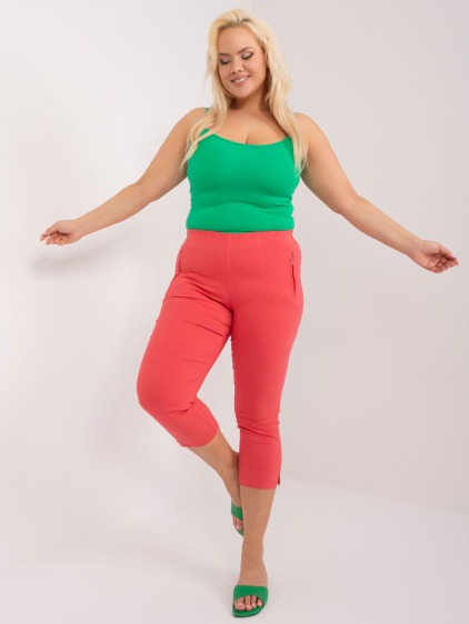 Dámske 3/4 plus size nohavice bez zapínania LINDA koralová