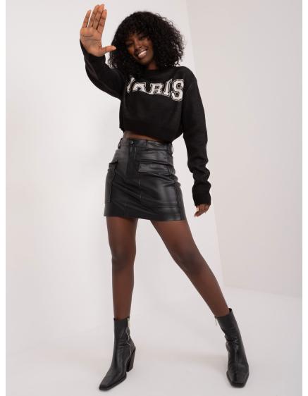 Dámsky krátky oversize sveter s lemom LOMA čierny