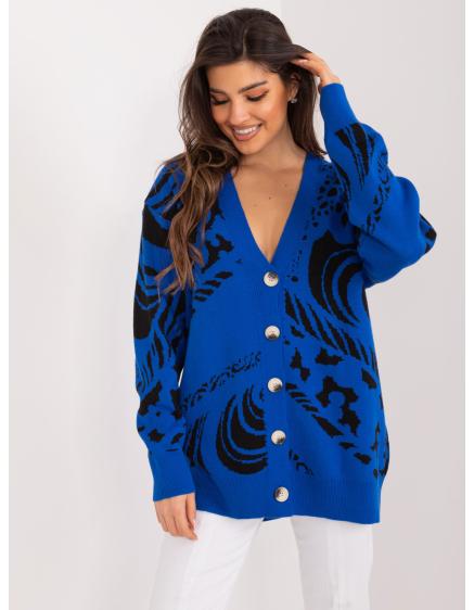 Női oversize mintás pulóver SETTA kobaltkék