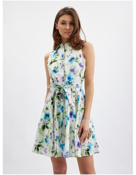 Modro-krémové dámské květované šaty