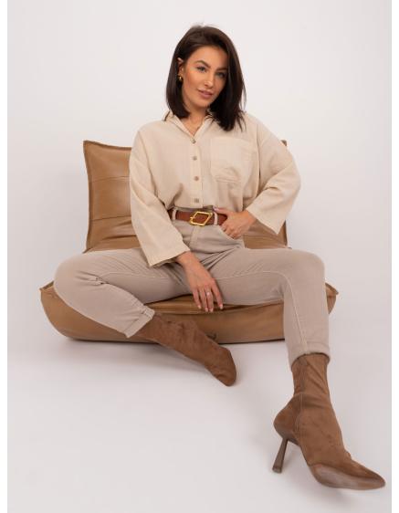 Női farmernadrág magasan ülő nadrág sötét bézs színű