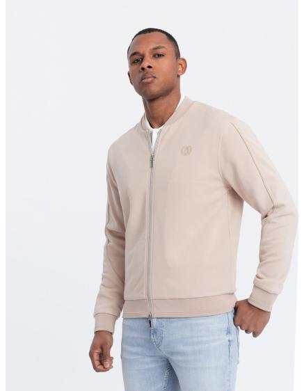 Férfi könnyű bomberdzseki logós béléssel világos bézs színű
