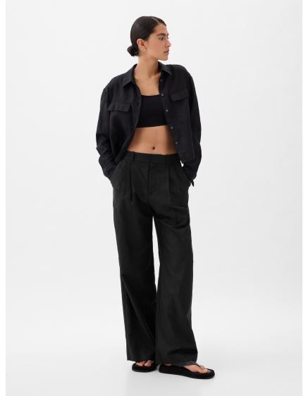 Ľanové nohavice s vysokým pásom