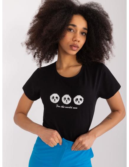 Női póló pandákkal BASIC FEEL GOOD fekete