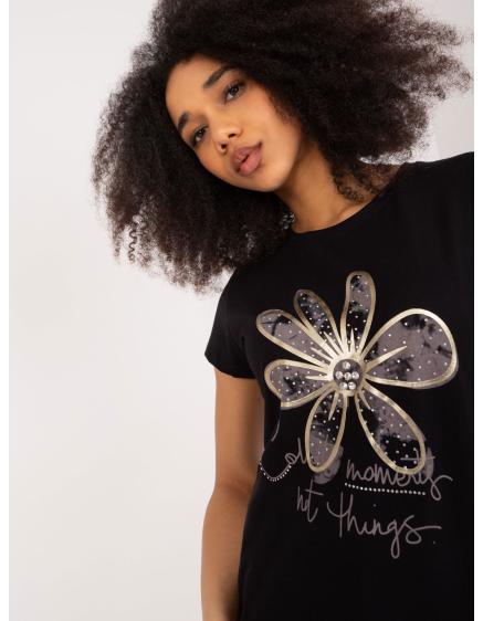 Női póló applikációkkal BASIC FEEL GOOD fekete