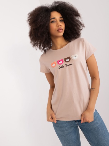 Dámske tričko s aplikáciami BASIC FEEL GOOD béžová