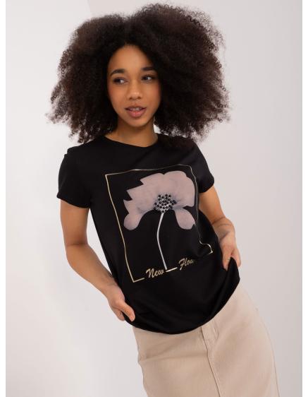 Női póló applikációval BASIC FEEL GOOD fekete