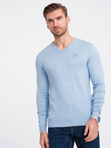 Elegáns férfi V-nyakú pulóver V10 OM-SWBS-0107 világoskék