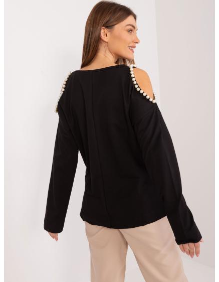 Női hosszú ujjú blúz applikációval fekete