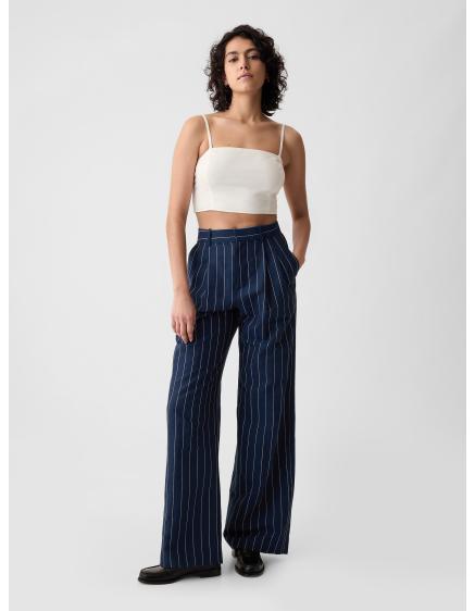 Ľanové nohavice s vysokým pásom