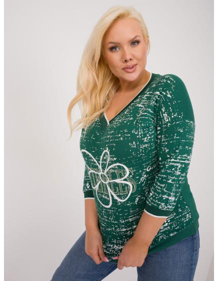 Női nyomtatott blúz strasszkövekkel plusz méret sötétzöld