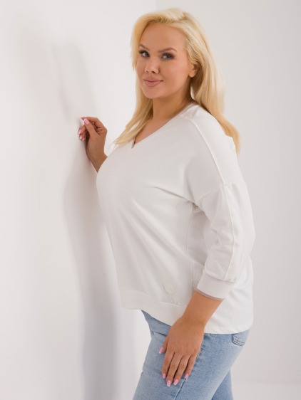 Női V-nyakú pamut blúz plus size ekrü színű