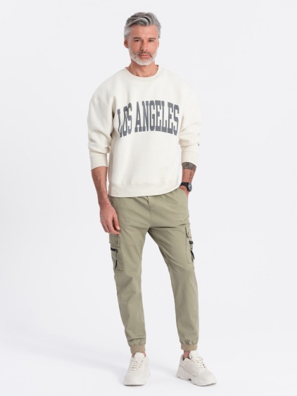 Pánské kalhoty JOGGER s nákladními kapsami na zip khaki 
