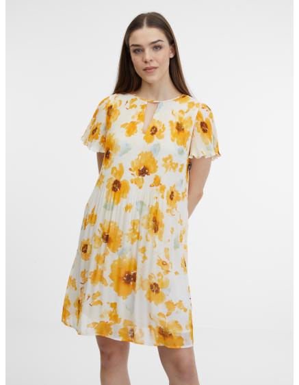 Žlté a béžové dámske kvetinové šaty