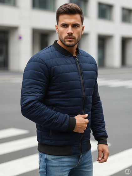 Pánská STYLE bunda prošívaná bomber jacket tmavě modrá