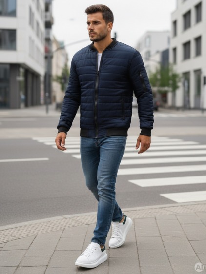 Pánská STYLE bunda prošívaná bomber jacket tmavě modrá – fotografie produktu 2