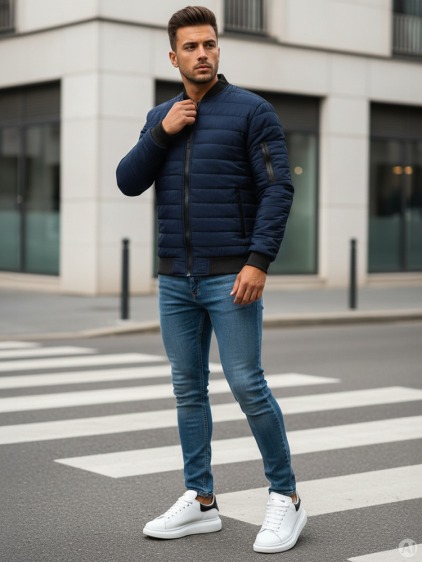 Pánská STYLE bunda prošívaná bomber jacket tmavě modrá – fotografie produktu 3