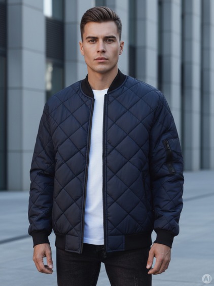 Pánska STYLE bunda prešívaná bomber jacket tmavo modrá