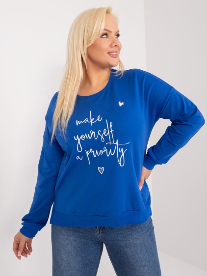 Női plus size blúz felirattal kobalt színben