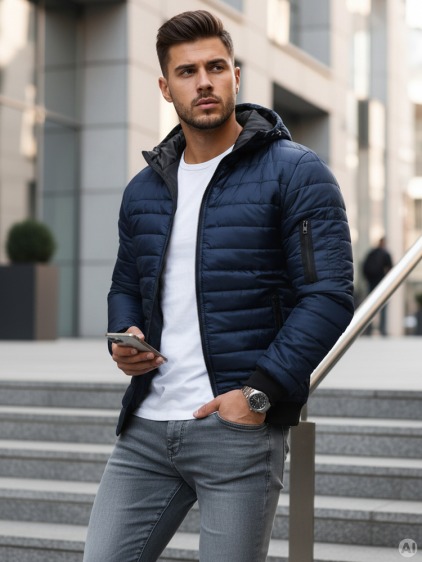 Pánska STYLE bunda prešívaná bomber jacket tmavo modrá