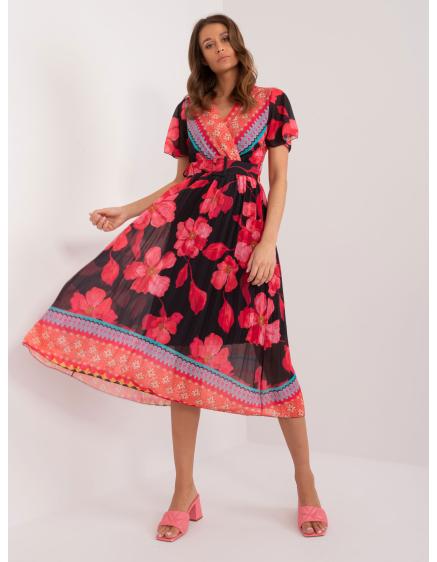 Női rövid ujjú ruha mintás fekete és piros