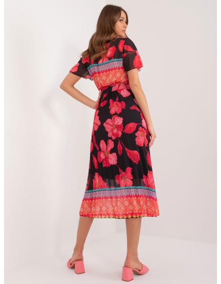 Női rövid ujjú ruha mintás fekete és piros