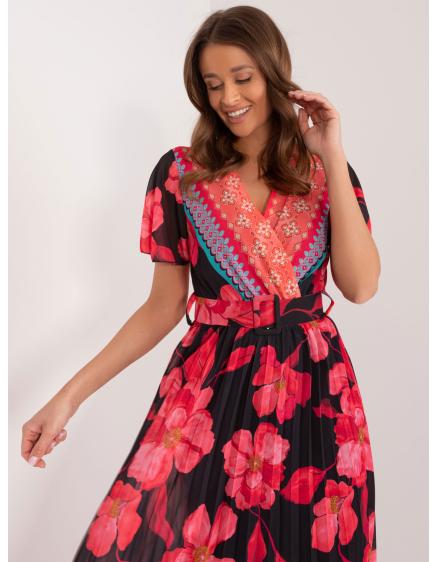 Női rövid ujjú ruha mintás fekete és piros