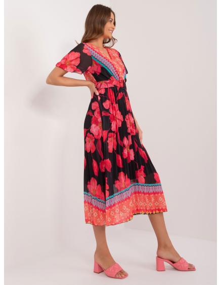 Női rövid ujjú ruha mintás fekete és piros