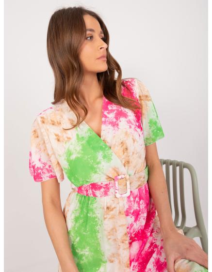 Dámské šaty s krátkým rukávem růžovo zelené  