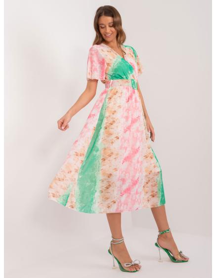 Női rövid ujjú ruha zöld-rózsaszín
