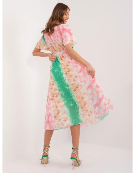 Női rövid ujjú ruha zöld-rózsaszín