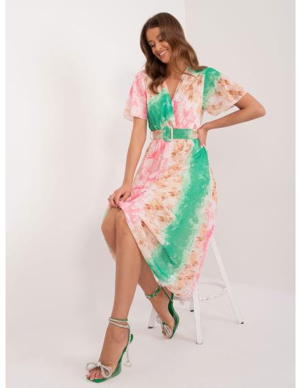 Női rövid ujjú ruha zöld-rózsaszín