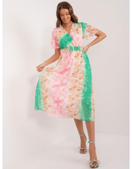 Női rövid ujjú ruha zöld-rózsaszín