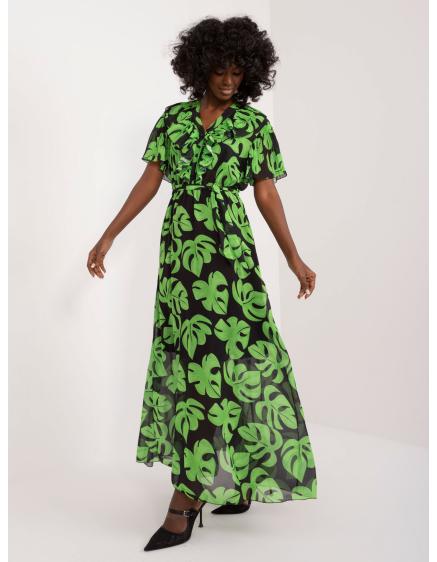 Női nyomtatott maxi ruha fekete és zöld
