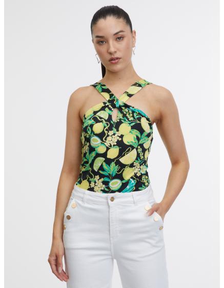 Fekete és sárga női mintás tank top