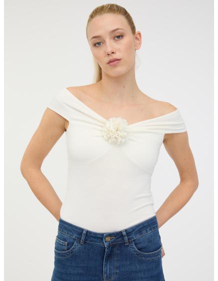 Krémové dámské tričko s krátkým rukávem s aplikací