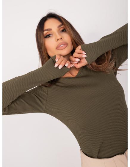 Női hosszú ujjú blúz khaki színben