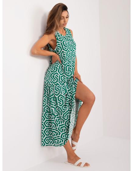 Dámské šaty s volánem SUBLEVEL zeleno-bílé viskózové 