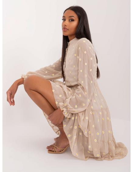 Női fodros koktélruha bézs színben