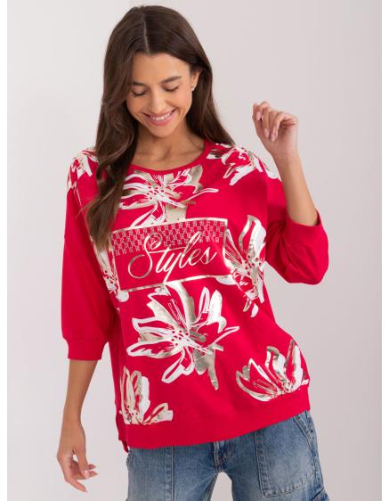 Női túlméretezett blúz fényes mintával piros