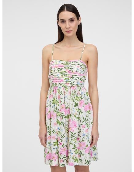 Béžové dámske šaty po kolená s ľanom