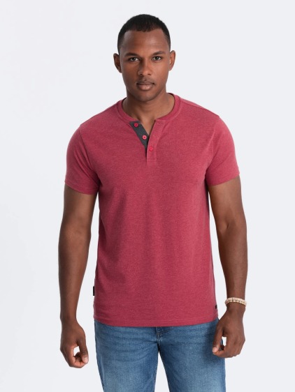 Férfi kerek nyakú henley póló piros