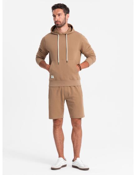 Férfi kapucnis pulóver szett kenguru + rövidnadrág barna V2 Z75